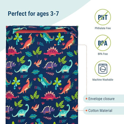Wildkin Kids Nap Mat Cover for Boys & Girls, Featuring Sewn-in Flap Design, Ideal for Preschool and Daycare, Fits Our Vinyl Nap Mat up to 1.5 Inches Including Basic Sleep Mat - Darling Dinosaurs