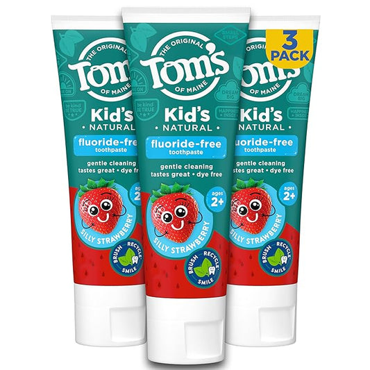 Tom's of Maine Fluoride Free Children's Toothpaste, Natural Toothpaste, Dye Free, No Artificial Preservatives, Silly Strawberry, 5.1 Ounce (Pack of 3) (Packaging May Vary)
