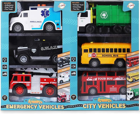 Toy Cars for Toddlers - 6Pcs Pull Back Cars Toys with Light and Sounds, City and emergency vehicles set