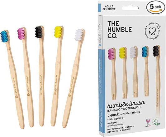 The Humble Co. Bamboo Toothbrushes (5pk) – Toothbrushes for Superior Oral Care, Dental Hygiene, and Gum Care, BPA Free (Ultra Soft Bristles)