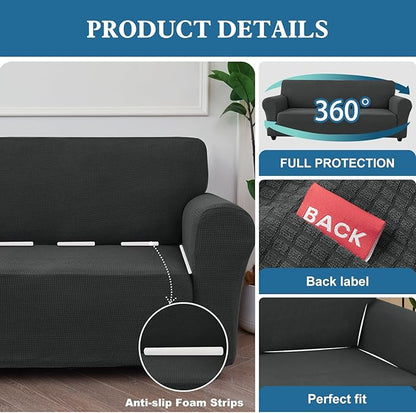 100% Waterproof Jacquard Fabric Couch Cover, Dual Layer with TPU Film, Leakproof High Elasticity Non-Slip Washable Furniture Protector for Pets, Dogs, Cats and Kids (Chair,Dark Gray)