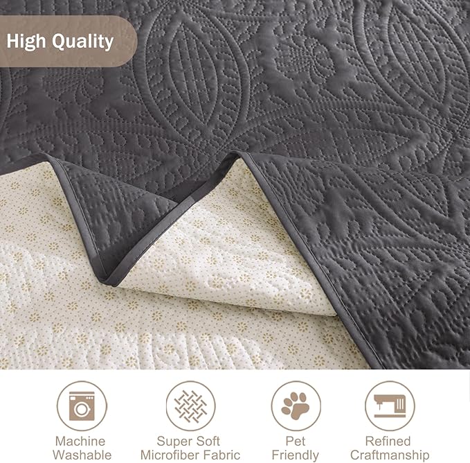 Quilted Recliner Chair Covers,Water-Repellent Recliner Slipcovers, Lazy Boy Recliner Cover Snug Fit, Pet Friendly Recliner Cover for Dogs Cats, Washable Couch Protector (Recliner 22", Gray)