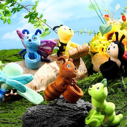 6 Pcs Stuffed Animal Slap Bracelets Plush Animal Snap Bracelets Cute Wrist Slap Band Toy Wrist Animals Slap Bracelet Wrist Toy for Girls Boys Kids Gift Party Favors Birthday (Insect Animals)
