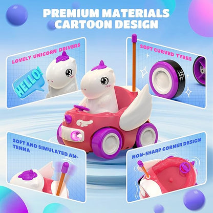 BEZGAR Unicorn Car - 2 Pack Unicorn Monster Truck with Replaceable Unicorn Drivers, Birthday Gift Idea for Boys and Girls 2 3 4 5 6 7