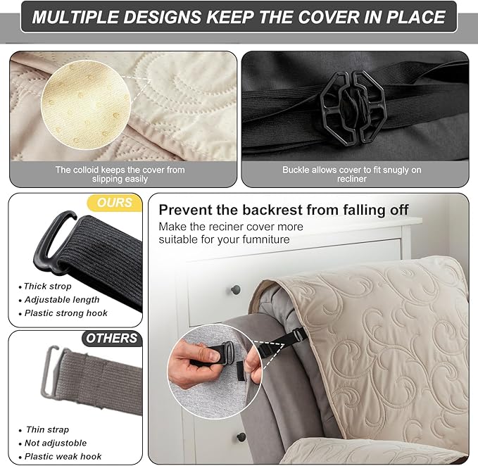 100% Waterproof Recliner Chair Cover, Recliner Chair Covers for Reclining Chair, Non-Slip Fabric Recliner Couch Cover for Living Room, for Pets Kids Protector, Washable (Beige, 23"Recliner Chair)