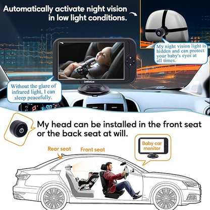 Baby Car Camera for Backseat 1080P - Plug and Play, HD Crystal Night Vision, Easy to Install, 360° Rotation, Wide View Angle, Protect Baby's Eye - Rear Facing Carseat Camera for Newborn, Infant, Kids