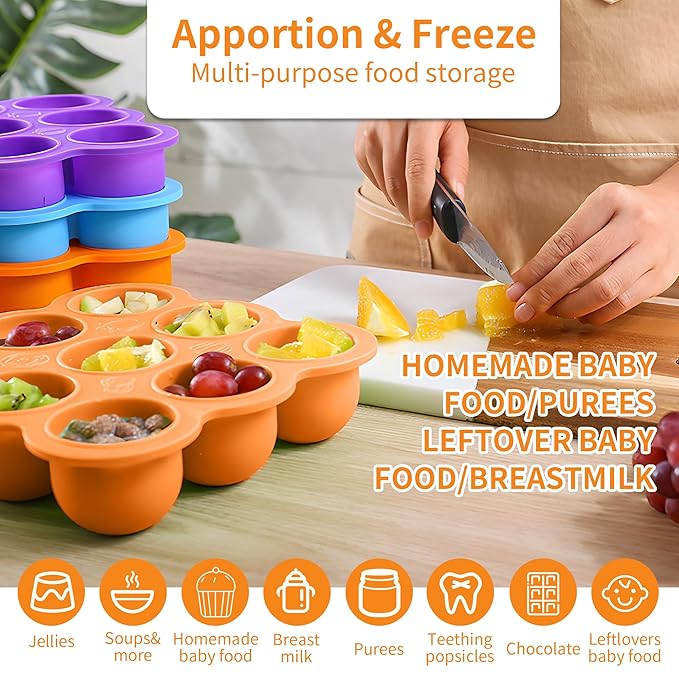 WAJIAYON Baby Food Storage Container, Silicone Baby Food Freezer Tray with Lid