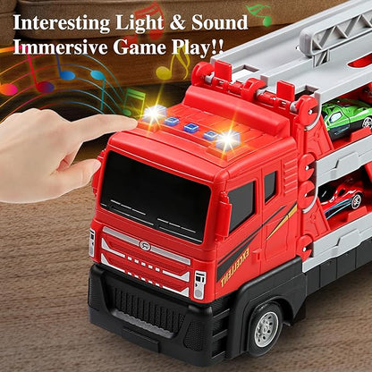 Toy Trucks with 64-Inch Ejection Race Track, Catapulting Racing Track with 6 Cars 4 5 6 7 8 9