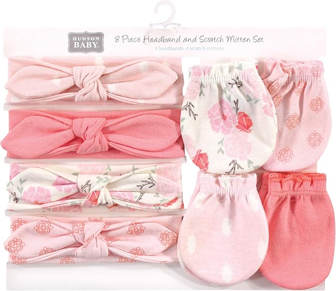 Hudson Baby Baby Girls' Cotton Headband and Scratch Mitten Set