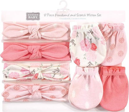 Hudson Baby Baby Girls' Cotton Headband and Scratch Mitten Set