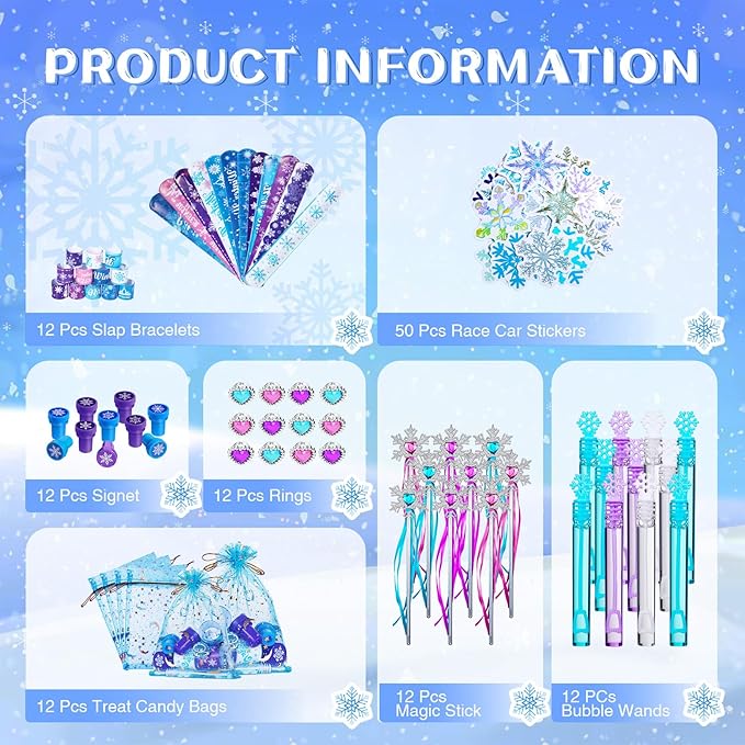 Vanblue 122Pcs Frozen Party Favors,Princess Frozen Birthday Party decorations Winter Snowflake Party Supplies for Girl Kids Goodie Bag Stuffers Pinata Filler Classroom Rewards