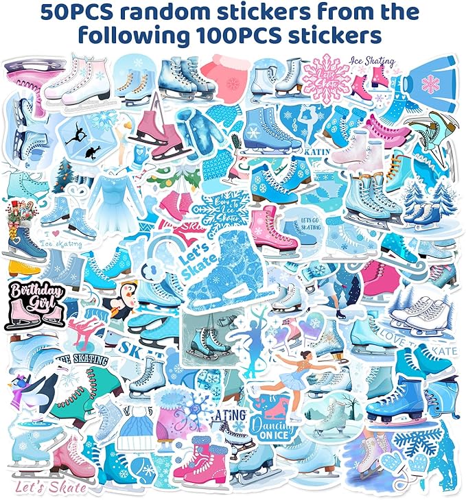 74 PCS Ice Skating Skate Party Favors, 24 PCS Ice Skating Slap Bracelets, 50 PCS Ice Skating Stickers Winter Ice Skating Birthday Party Decorations Supplies for Kids Boys Girls