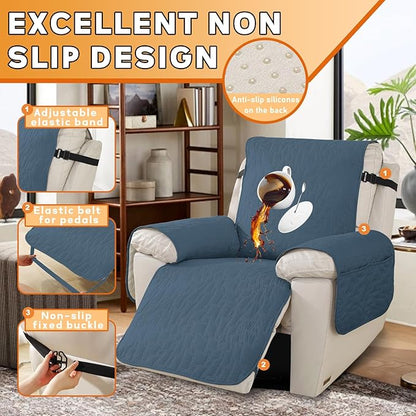 XINEAGE 100% Waterproof Recliner Chair Covers with Elastic Straps, Nonslip Reclining Couch Covers Washable Recliner Couch Cover with Pockets Furniture Protector for Pets Dogs (Berlin Blue, 30")