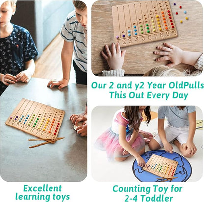 ibwaae Wooden Number Tracing Board Set Beads Counting Game Preschool Math Game Color Sorting Toys for Kids Fine Motor Skill Montessori Toys for Toddler(Peg Board)