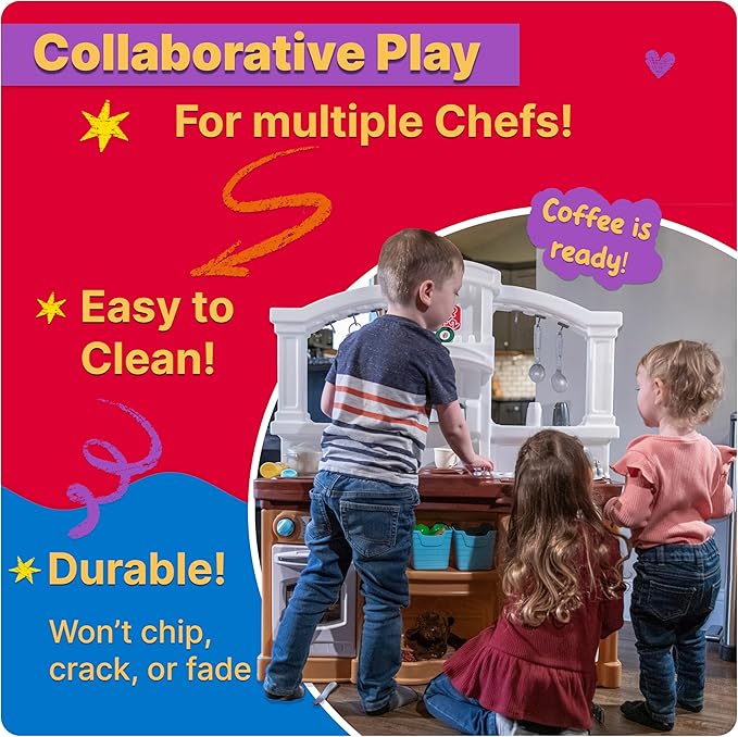 Step2 Fun with Friends Kids Kitchen Playset, Indoor/Outdoor Kitchenette, Interactive Play with Lights and Sounds, Durable Plastic, Includes 25 Piece Toy Accessories, Toddlers 2+ Years Old, Gray