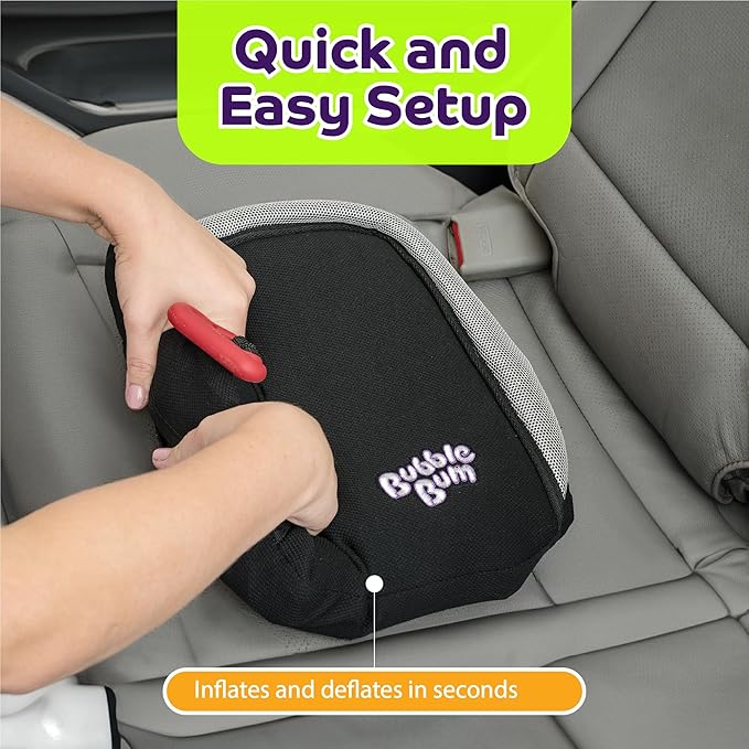 Bubblebum Booster Car Seat, Inflatable Booster Seat for Kids, Travel Carseat, Backless Portable Child Safety Seats for Car, Inflatable Seats for Cars 40-100 lbs, for 4 Year Old + Toddler, Kid - Black