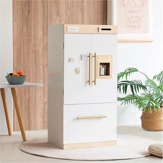 Wooden Play Kitchen Fridge with Ice Maker – Pretend Refrigerator for Kids & Toddlers, Play Refrigerator Appliance Toy for Ages 3+, Perfect Play Kitchen Fridge for Boys & Girls