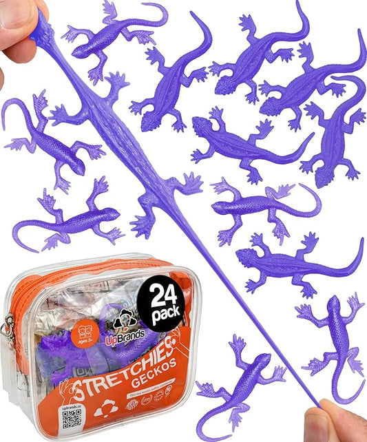 UpBrands 24 Pack PURPLE Super Stretchy Lizard Toys - Versatile Birthday Party Favors, Rubber Lizards for Kids, Reptile & Newt Toy, Stress-Relief Sticky & Purple Celebrations