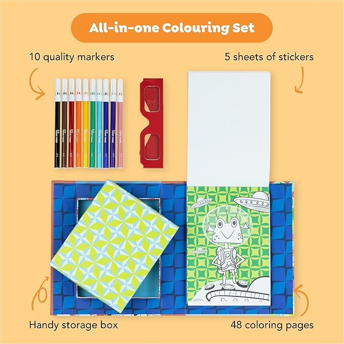 Tiger Tribe: 3D Coloring Set - Sci Fi Fun - Activity Set, Color Drawings That Leap Off The Page, 3D Glasses, Markers, Kids Ages 8+