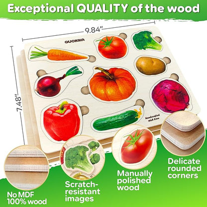 QUOKKA Wooden Puzzles for Toddlers 1-3 – 3xSET Toddler Puzzles Ages 2-4 – Montessori Cars Toy Puzzles for Toddlers 3-5 – Wood Toy Learning Realistic Fruits, Cars and Vegetables for Boy and Girl