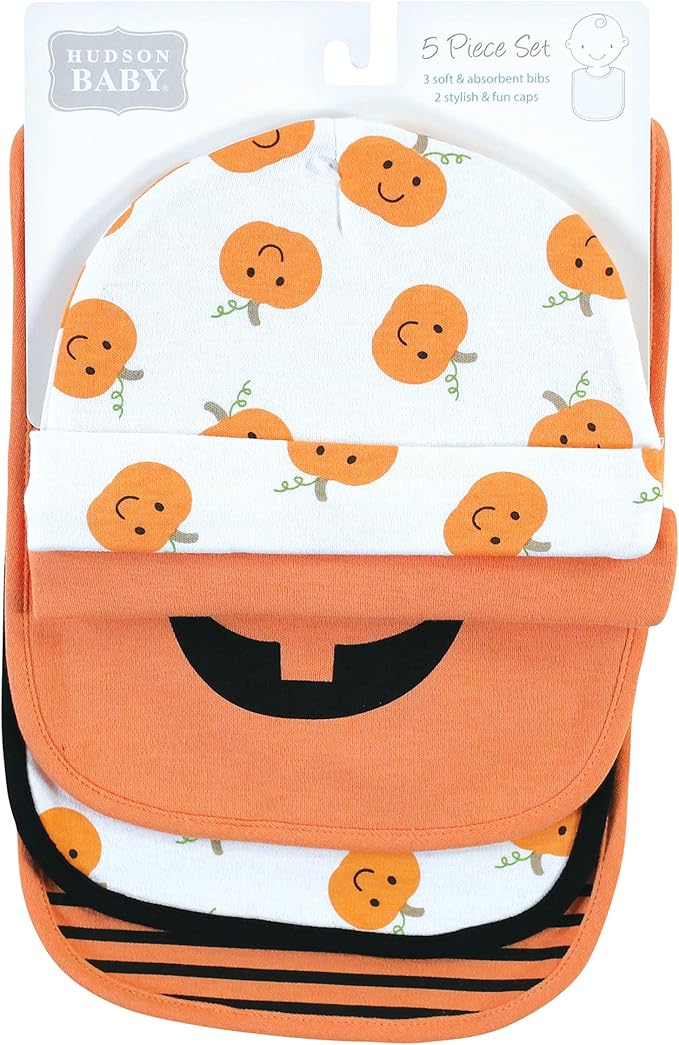 Hudson Baby Unisex BabyCotton Bib and Headband or Caps Set