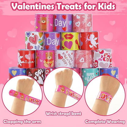 Valentines Slap Bracelets for Kids - 36PCS Valentines Day Gifts for Kids Bulk Snap Bracelets Valentines Party Favors Valentine Goodie Bag Stuffers Treats Classroom Prizes Decorations Accessories