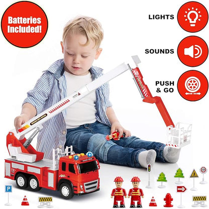 Fire Truck Playset - 1:12 Scale Large Size Toys 3 Firemen, 3 Year 3 4 5