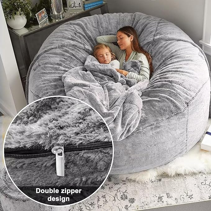 7FT Bean Bag Chair for Adults Kids No Filling Comfy Giant Living Room Chairs Gaint Bean Bag for Stuffed Animal Storage, Grey