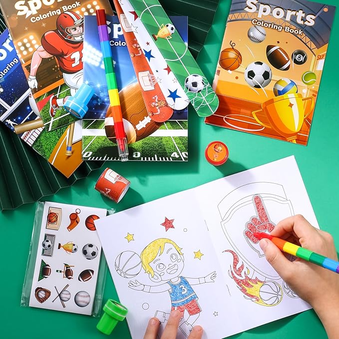 BenLouis 96Pcs Sports Party Favors Football Basketball Soccer Baseball Party Coloring Books Set Bulk for Kids Sports Themed Party Team Gift Goodie Bag Fillers School Classroom games Rewards