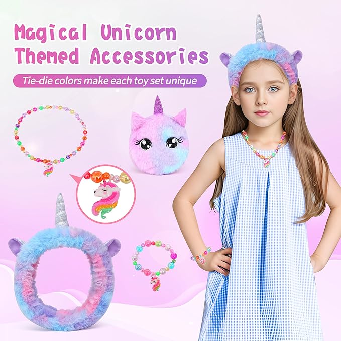 Unicorn Gifts for Girls Age 6-8, Kids Unicorn Toys Set with Light Up Star Pillow Diary Headband Eye Mask Christmas Birthday Gifts for Little Girls Age 4 5 6 7 8 9 10