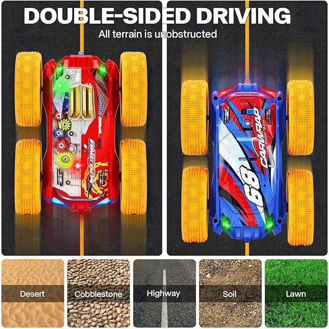 Light Up Toy Cars for Toddlers,Transparent Gear Car Toy for Kids with Cool Light and Double-Sided Flip