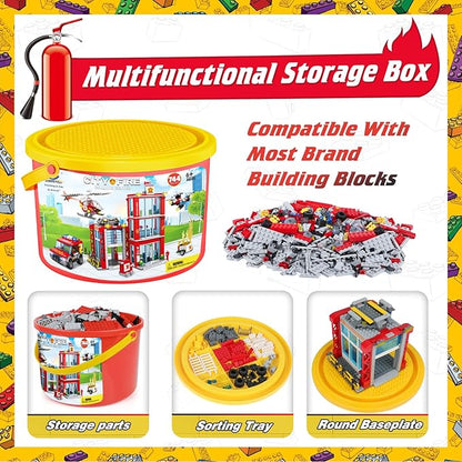 City Fire Station Building Blocks Set with Fire Truck, Fire Rescue Helicopter,Drone & Fire Engine Toys,Fire Command Center Playset, Firefighters Roleplay Toy Gifts for Kids Boys Girls Ages 6+(744PCS)