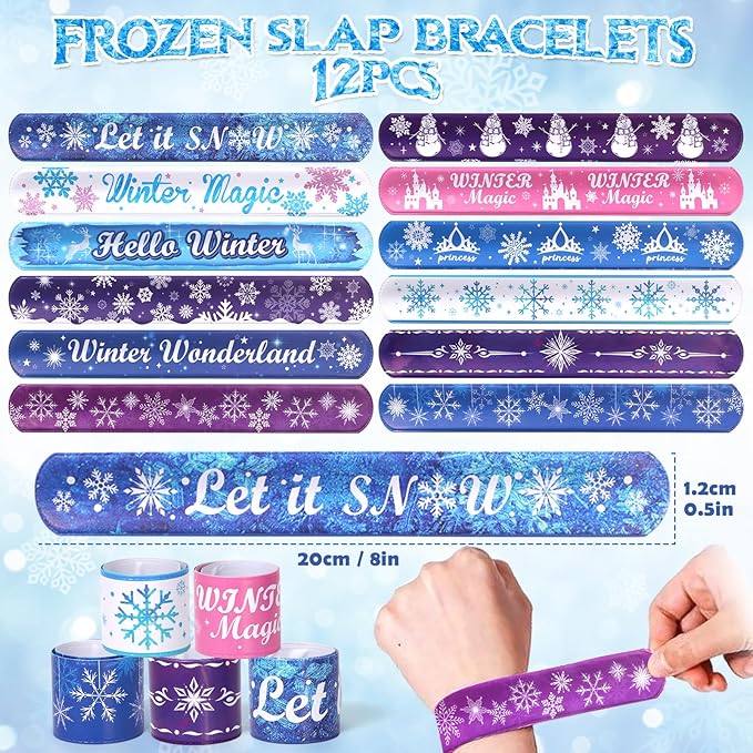Winrayk 112Pcs Frozen Party Favors Elsa Birthday Supplies for Girls Kids, Gift Bag Stamper Slap Bracelet Keychain Snowflake Ring Sticker Pinata Filler Winter Frozen Birthday Party Supplies Decorations
