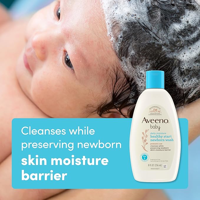 Aveeno Baby Healthy Start Nourishing Newborn Wash, Hypoallergenic Baby Body Wash with Prebiotic Oat Gently Cleanses Delicate Newborn Skin 8 fl.