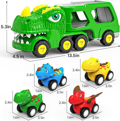 Toys for 1 2 3 4 Year Old Boy Girl, 5 in 1 Toy Trucks for Boys Age 2-3 with 4 Dinosaur Toy Cars for Toddlers 1-3