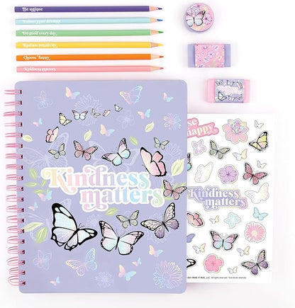Three Cheers for Girls - Butterfly All-In-1 Sketchbook Set - Girls Diary, Journal, Sketch Book for Kids w/ Pencils, Stickers & More - Drawing Kit for Kids - Unlined Diary for Girls - Kids Sketch Pad
