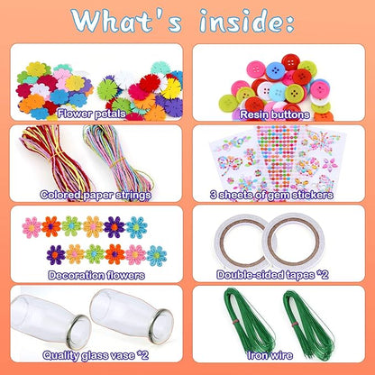 Crafts for Girls Ages 4-12 Gift Make Your Own Flower Bouquet with Buttons Felt Flowers, Valentines Day Gifts Vase Art and Craft for Kids- DIY Activity for Boys & Girls Age 6 7 8 9 10 11 12 Year Old