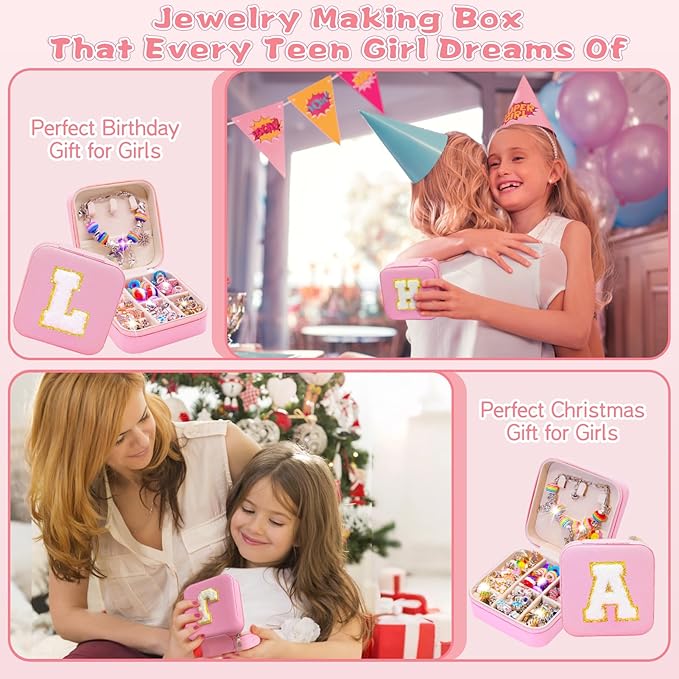 SUREHOME Charm Bracelet Making Kit Unicorn Girls Toys Age 6-8 Kids Jewelry Making Kit with Box Art Crafts for Girls 8-12 Personalized Birthday Gifts for 5-7 8 9 10 11 Year Old Girls Christmas Stuff -M