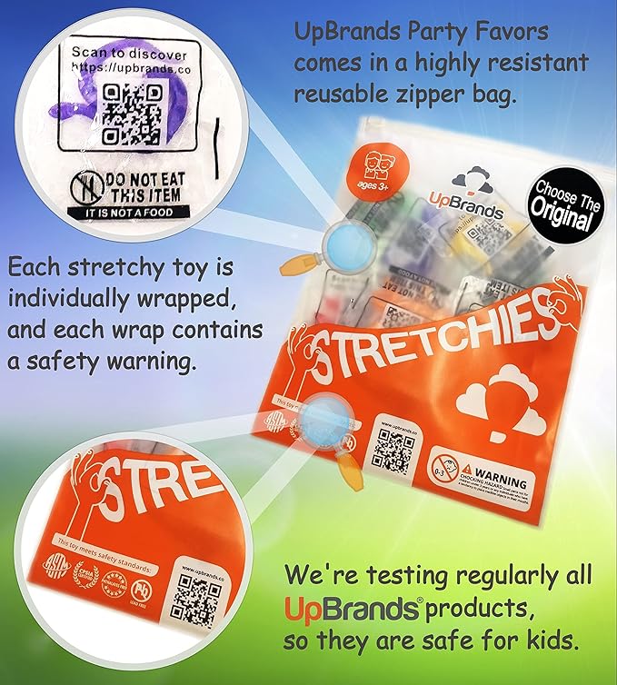 UpBrands 96 Stretchy Snakes Toys 6 Inches Bulk Set, 8 Glitter Colors, Kit for Birthday Party Favors for Kids, Goodie Bags, Easter Egg Basket Stuffers, Pinata Filler, Small Classroom Prizes