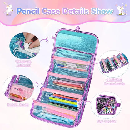 Washable Scented Markers Set for Kids - Unicorn Coloring Art Supplies Set for Kids Ages 4-8 Bithday Gifts for 4-8 Year Old girls Unicorn Pencil Case 54 PCS