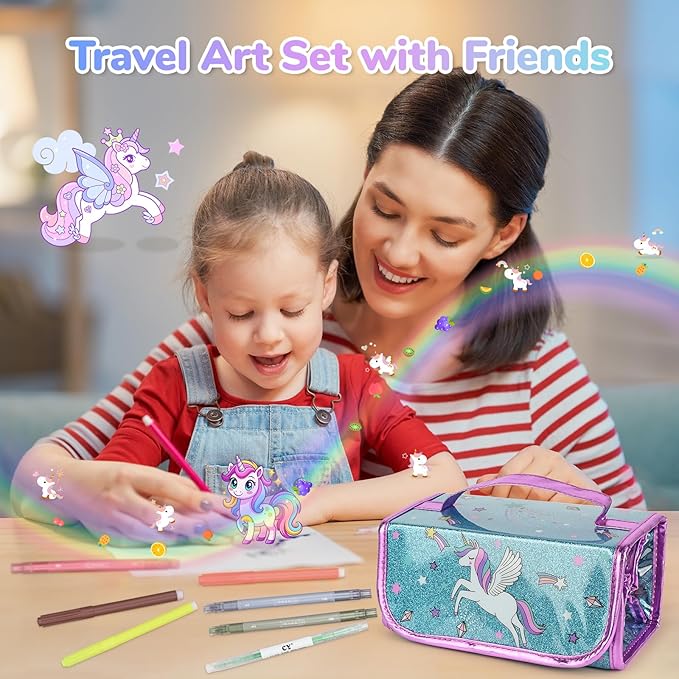 Washable Scented Markers Set for Kids - Unicorn Coloring Art Supplies Set for Kids Ages 4-8 Bithday Gifts for 4-8 Year Old girls Unicorn Pencil Case 54 PCS