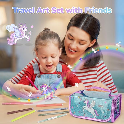 Washable Scented Markers Set for Kids - Unicorn Coloring Art Supplies Set for Kids Ages 4-8 Bithday Gifts for 4-8 Year Old girls Unicorn Pencil Case 54 PCS