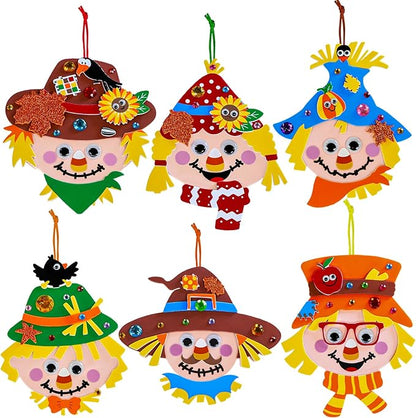 Winlyn 24 Sets Fall Craft Kits for Kids Autumn Crafts DIY Scarecrow Ornaments Fall Decorations Individual Craft Kits Thanksgiving Foam Stickers Arts and Crafts for Classroom Activities Party Favors
