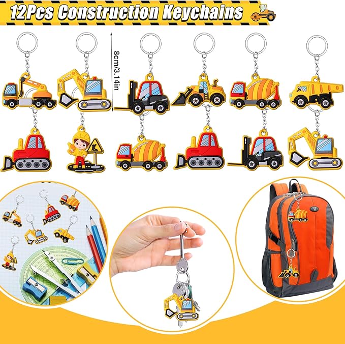 Winrayk Construction Party Favors Construction Birthday Party Supplies, Construction Truck Toy Gift Bag Bracelet Keychain Tattoo Sticker, Kids Construction Games Prize Pinata Filler Goody Bag Stuffers