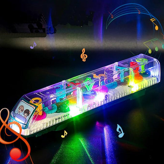 DISSONA Transparent Gear Toys for Kids with Electronic Light & 3-8 Boys (train1)