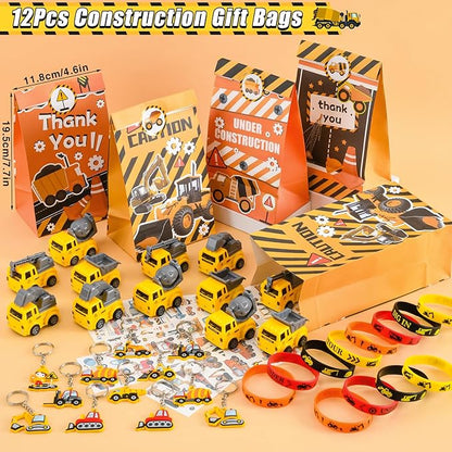 Winrayk Construction Party Favors Construction Birthday Party Supplies, Construction Truck Toy Gift Bag Bracelet Keychain Tattoo Sticker, Kids Construction Games Prize Pinata Filler Goody Bag Stuffers