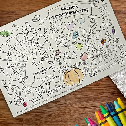 4E's Novelty Thanksgiving Placemat Activity Kids Coloring Placemats for Kids & Adults, 11x17 Paper Disposable Placemats Crafts Bulk, 12 Pack, Thankful Activities for Family Dinner Table