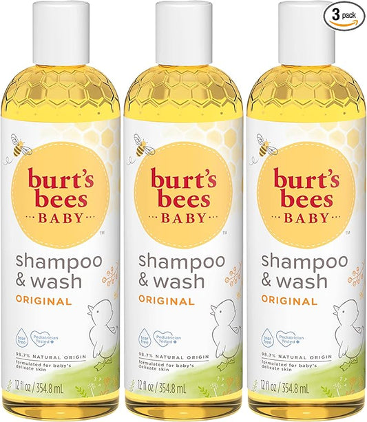 Burt's Bees Baby Shampoo and Wash Set, 2-in-1 Natural Origin Plant Based Formula for Sensitive Skin 3 Travel 36 oz (12 oz 3-Pack)