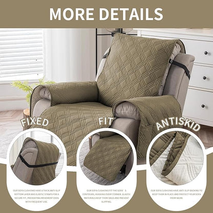 Easehomey 100% Waterproof Recliner Chair Covers, Non Slip Dog Chair Cover Furniture Protector Washable Chair Cover with Pocket, Elastic Straps for Kids,Pets,Dogs (Khaki, 23.6")