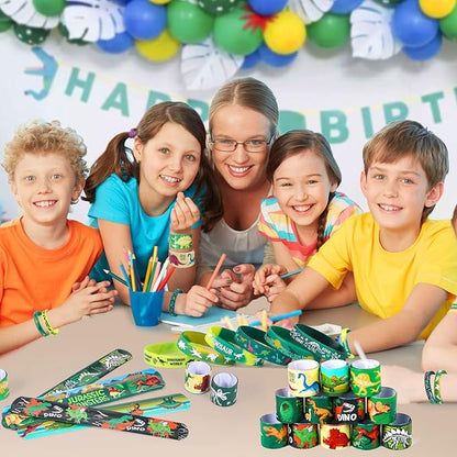 Tacobear 48Pcs Dinosaur Slap Bracelets Rubber Wristbands for Kids Boys Girls Birthday Party Favors Supplies Classroom Prize Gifts Dinosaur Goodie Bag Fillers